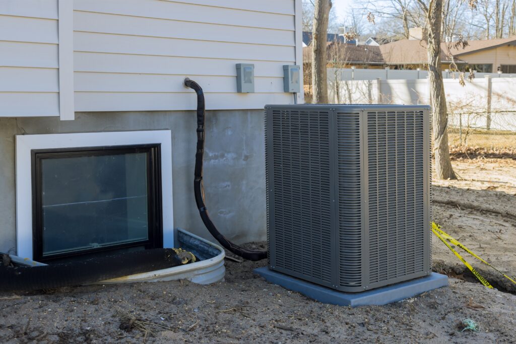 Air conditioning system outside installation on of the house the air conditioner with freon